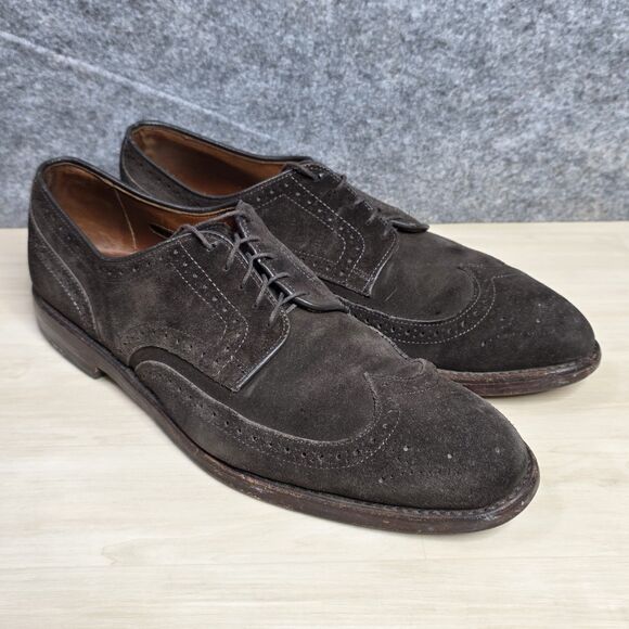 Allen Edmonds Players Shoe Mens Size 11.5 Brown Suede Wingtip Oxford Dress Shoes - Picture 2 of 11